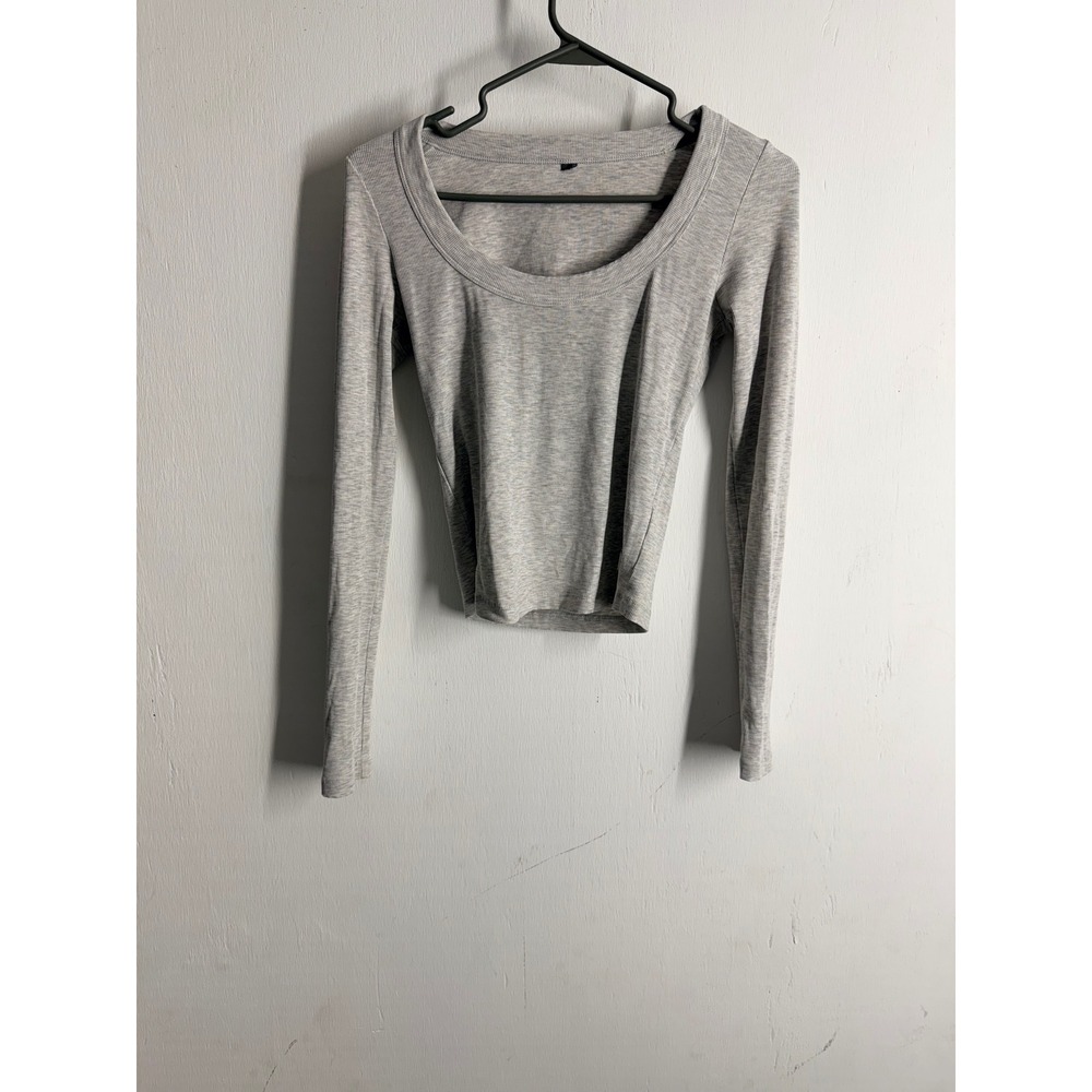 Vuori Mudra Long Sleeve Ribbed Scoop Neck Top Heather Grey VW1104 Small